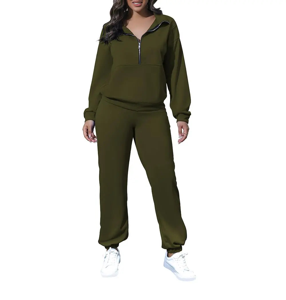 Two Piece Outfit Half Zip Sweatshirt And Joggers Sweatpants Tracksuit