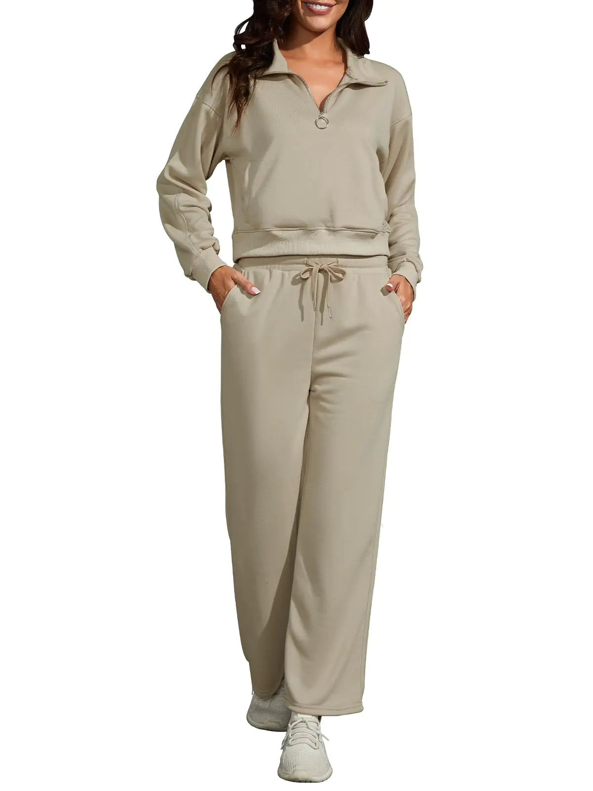 Two Piece Long Sleeve Half Zip Pullover Sweatsuit