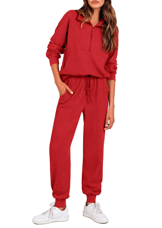 Two Piece Long Sleeve Half Zip Pullover Tracksuit